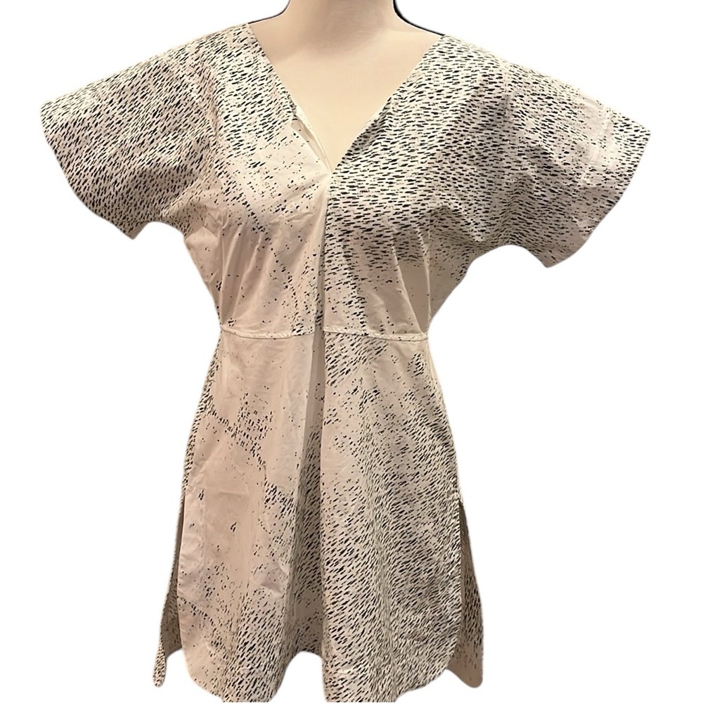 Jil Sander Tunic Top Blouse Size 6  V-neck Short Sleeve Kimono Sleeve Cotton